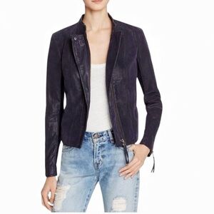 Free People Blue Vegan Leather Faux Suede Moto Jacket Size Large
